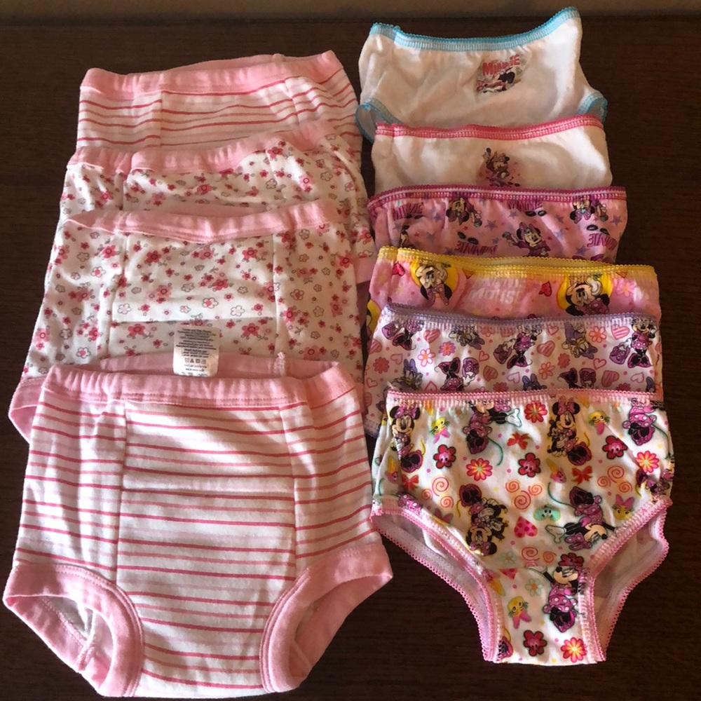 Minnie Mouse panties & Gerber training panties. 18 mos.  Washed, not worn